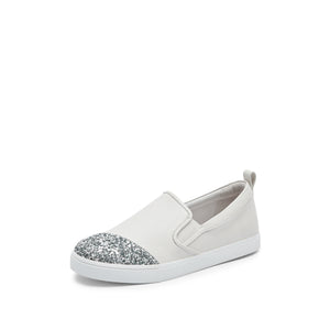 White Glitter Toe Cap Leather Slip On