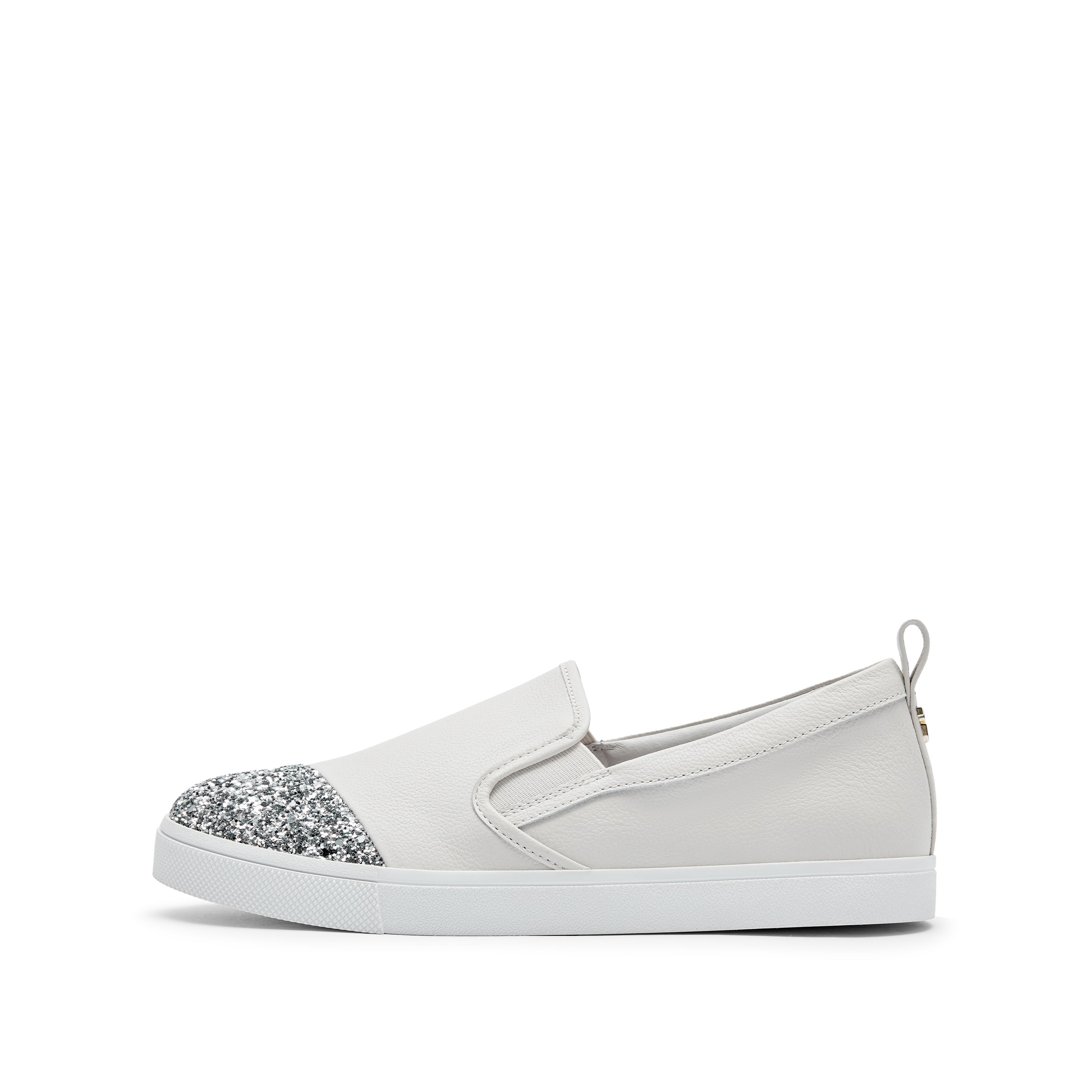 White Glitter Toe Cap Leather Slip On