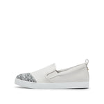 Load image into Gallery viewer, White Glitter Toe Cap Leather Slip On
