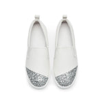 Load image into Gallery viewer, White Glitter Toe Cap Leather Slip On
