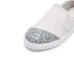 Load image into Gallery viewer, White Glitter Toe Cap Leather Slip On
