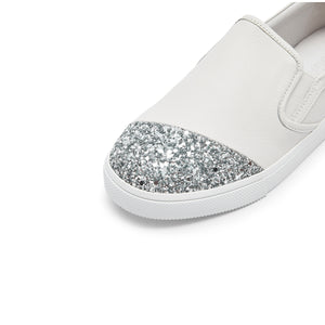 White Glitter Toe Cap Leather Slip On