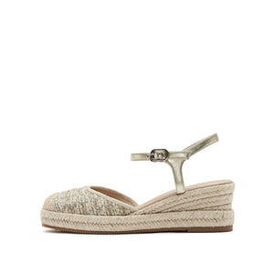 Golden Glitter Espadrille Wedge Sandals