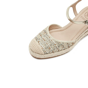 Golden Glitter Espadrille Wedge Sandals