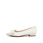 Load image into Gallery viewer, Beige Leather Bow Pointy Flats
