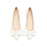 Load image into Gallery viewer, Beige Leather Bow Pointy Flats
