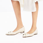 Load image into Gallery viewer, Beige Leather Bow Pointy Flats
