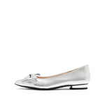 Load image into Gallery viewer, Silver Leather Bow Pointy Flats
