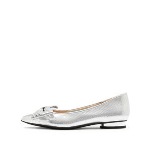 Silver Leather Bow Pointy Flats