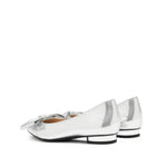 Load image into Gallery viewer, Silver Leather Bow Pointy Flats
