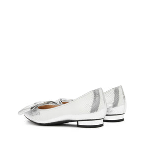 Silver Leather Bow Pointy Flats