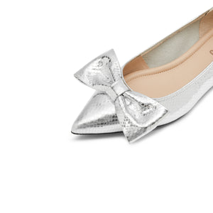 Silver Leather Bow Pointy Flats