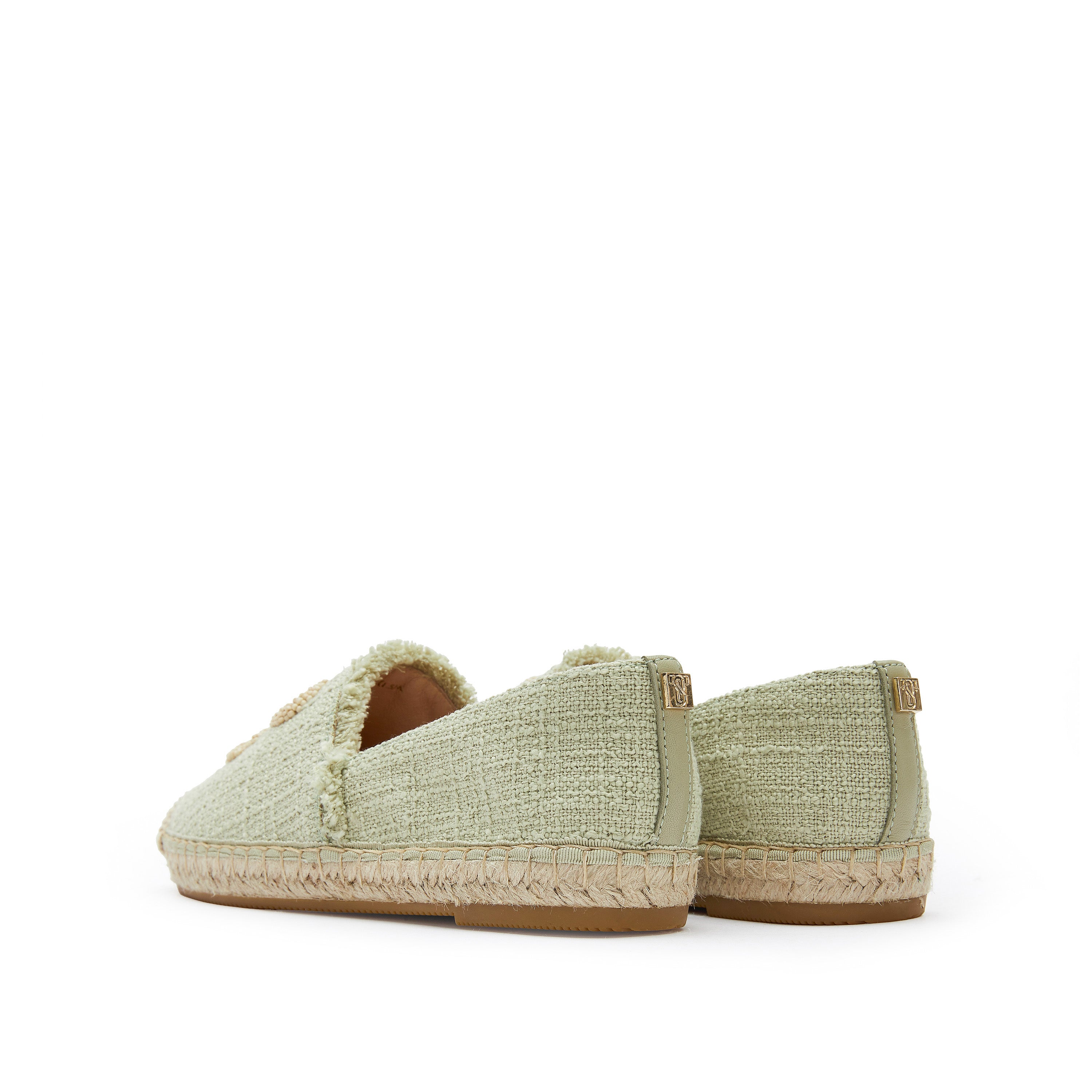 Light Green Bead-Embellished Logo Espadrilles