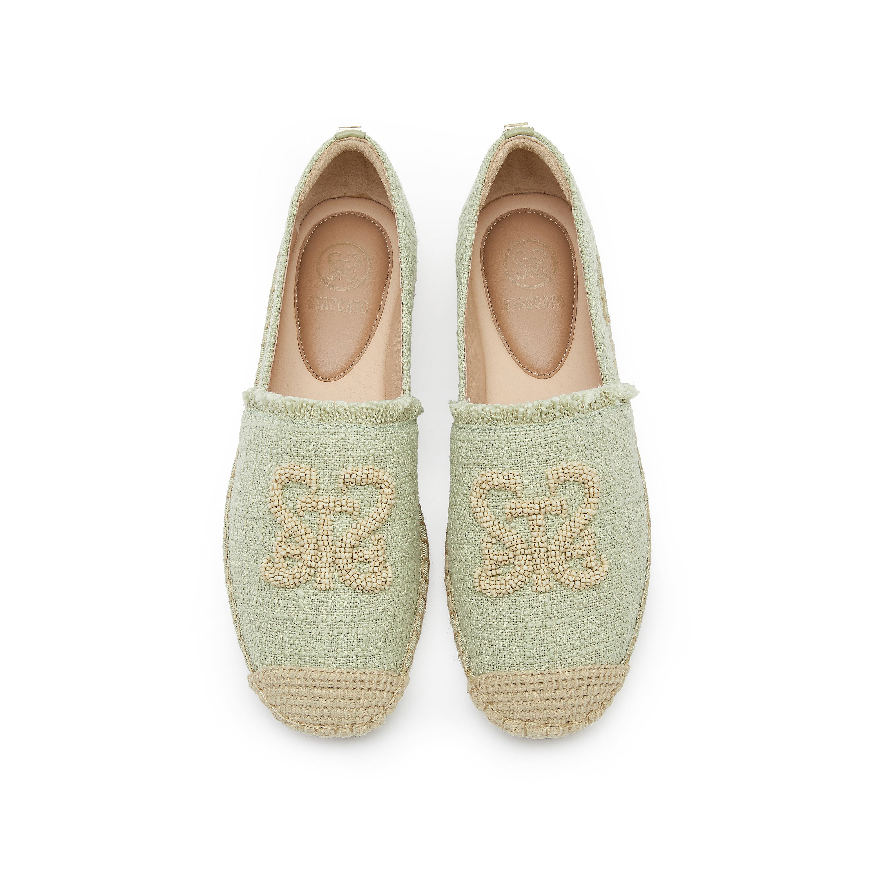 Light Green Bead-Embellished Logo Espadrilles