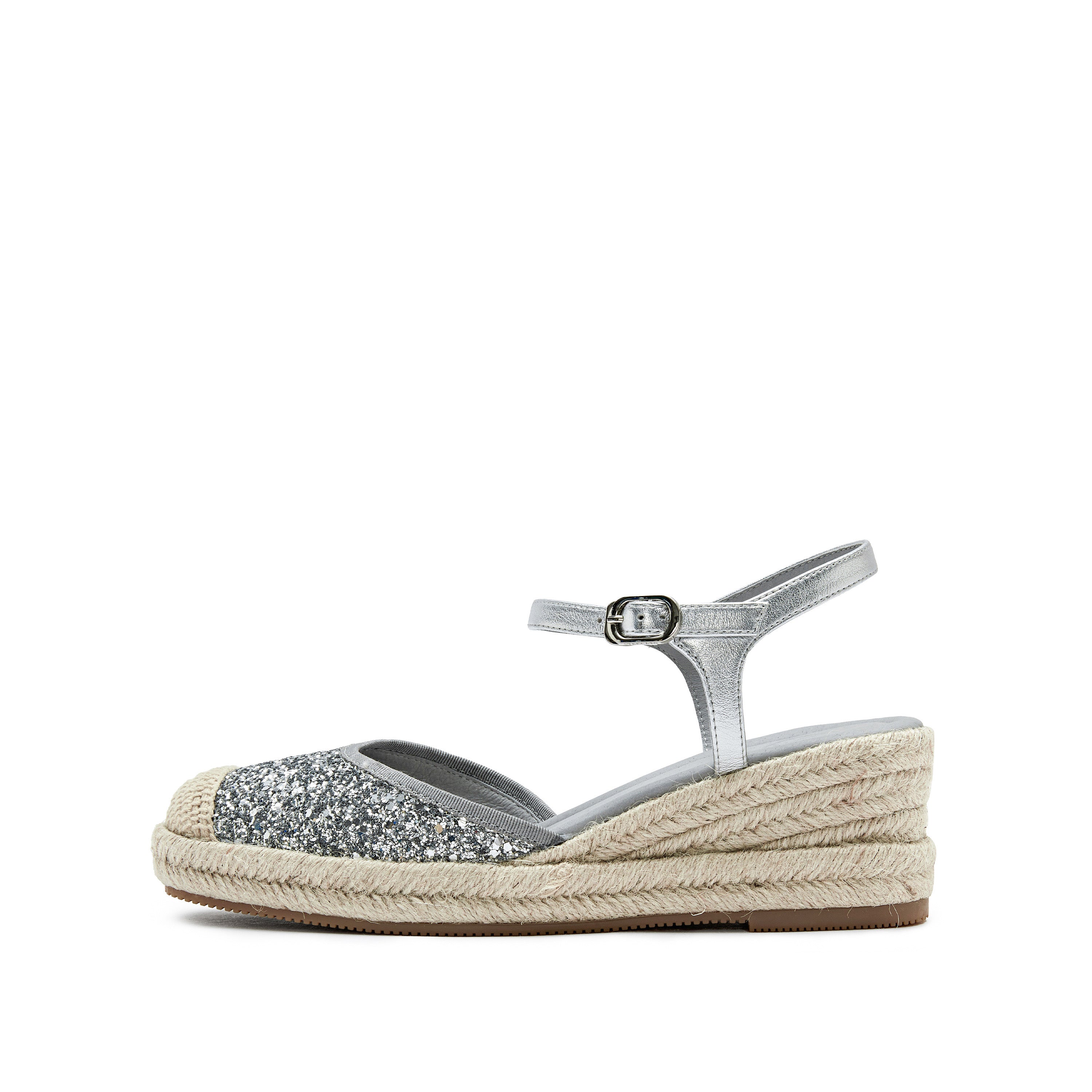 Silver Glitter Espadrille Wedge Sandals