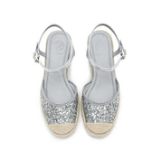 Silver Glitter Espadrille Wedge Sandals