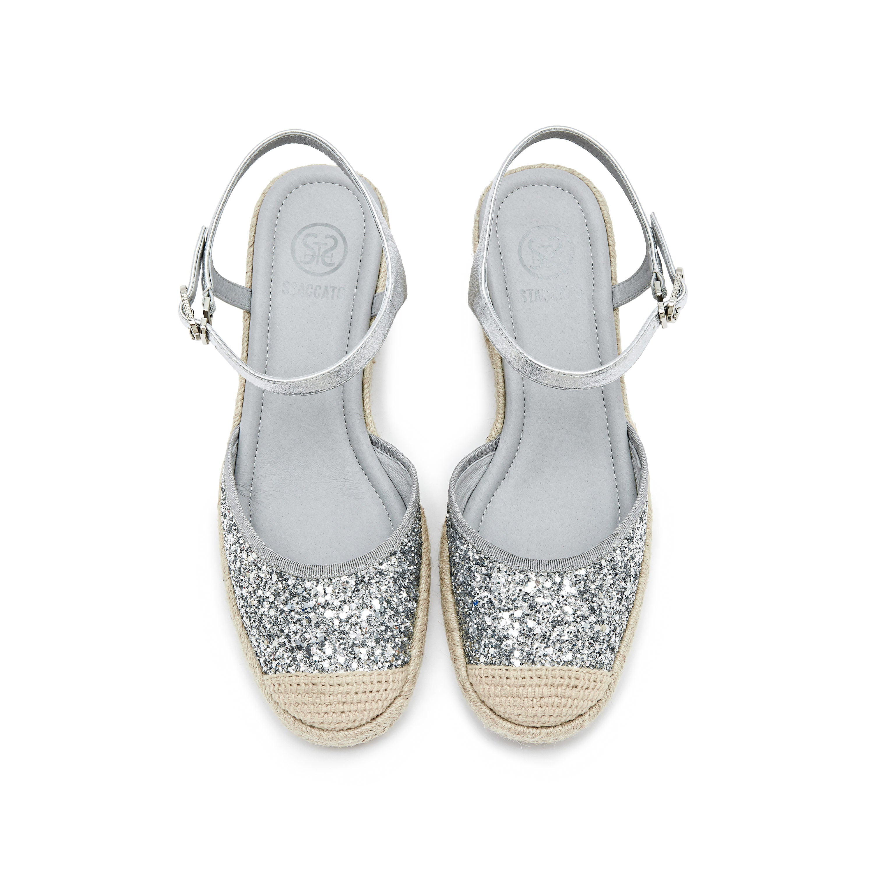 Silver Glitter Espadrille Wedge Sandals