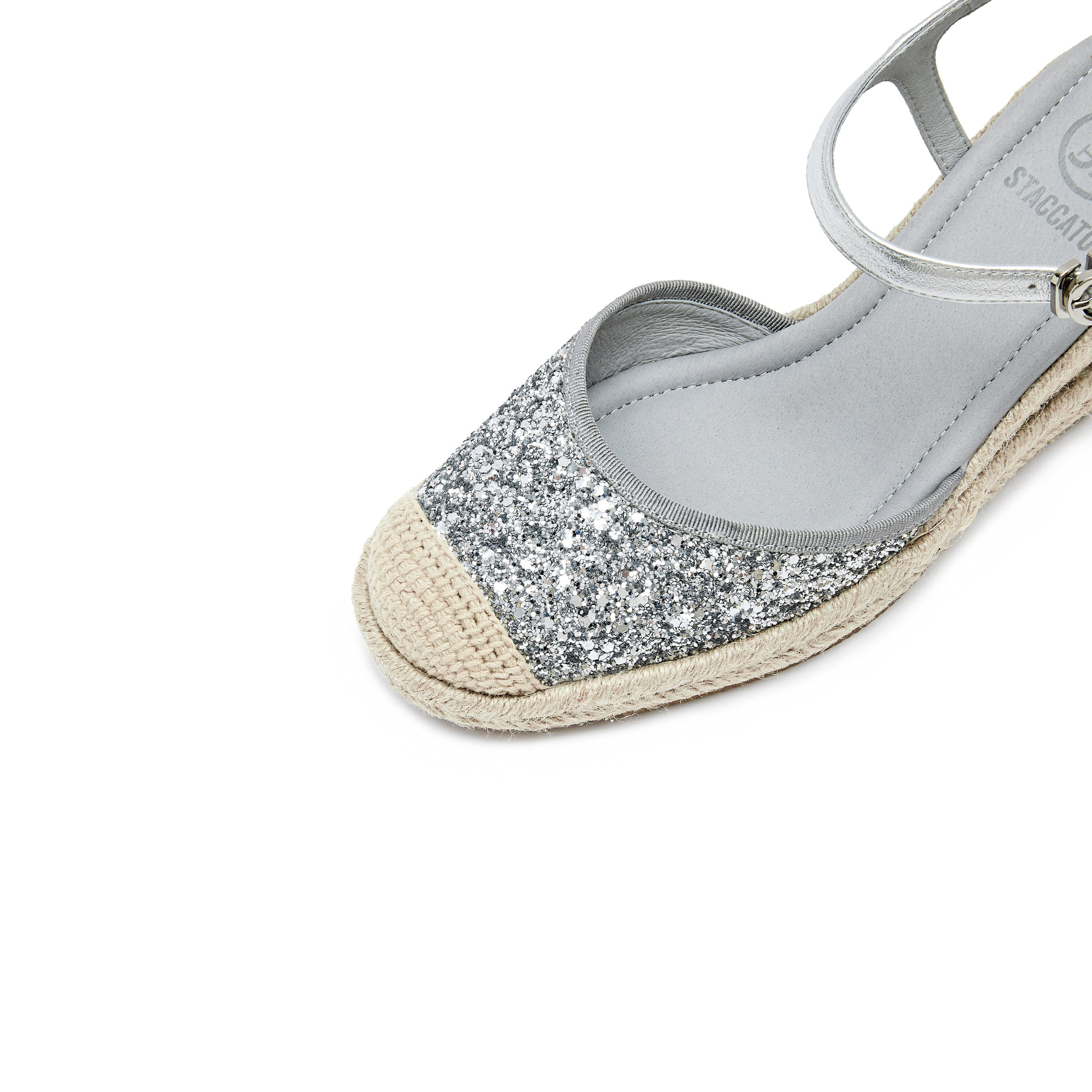 Silver Glitter Espadrille Wedge Sandals