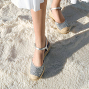 Silver Glitter Espadrille Wedge Sandals
