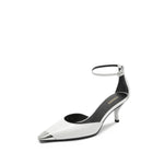 Load image into Gallery viewer, Metallic Toe Ankle Dress White Leather Pumps
