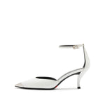 Load image into Gallery viewer, Metallic Toe Ankle Dress White Leather Pumps
