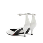 Load image into Gallery viewer, Metallic Toe Ankle Dress White Leather Pumps
