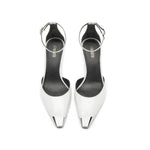 Load image into Gallery viewer, Metallic Toe Ankle Dress White Leather Pumps
