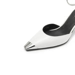 Load image into Gallery viewer, Metallic Toe Ankle Dress White Leather Pumps
