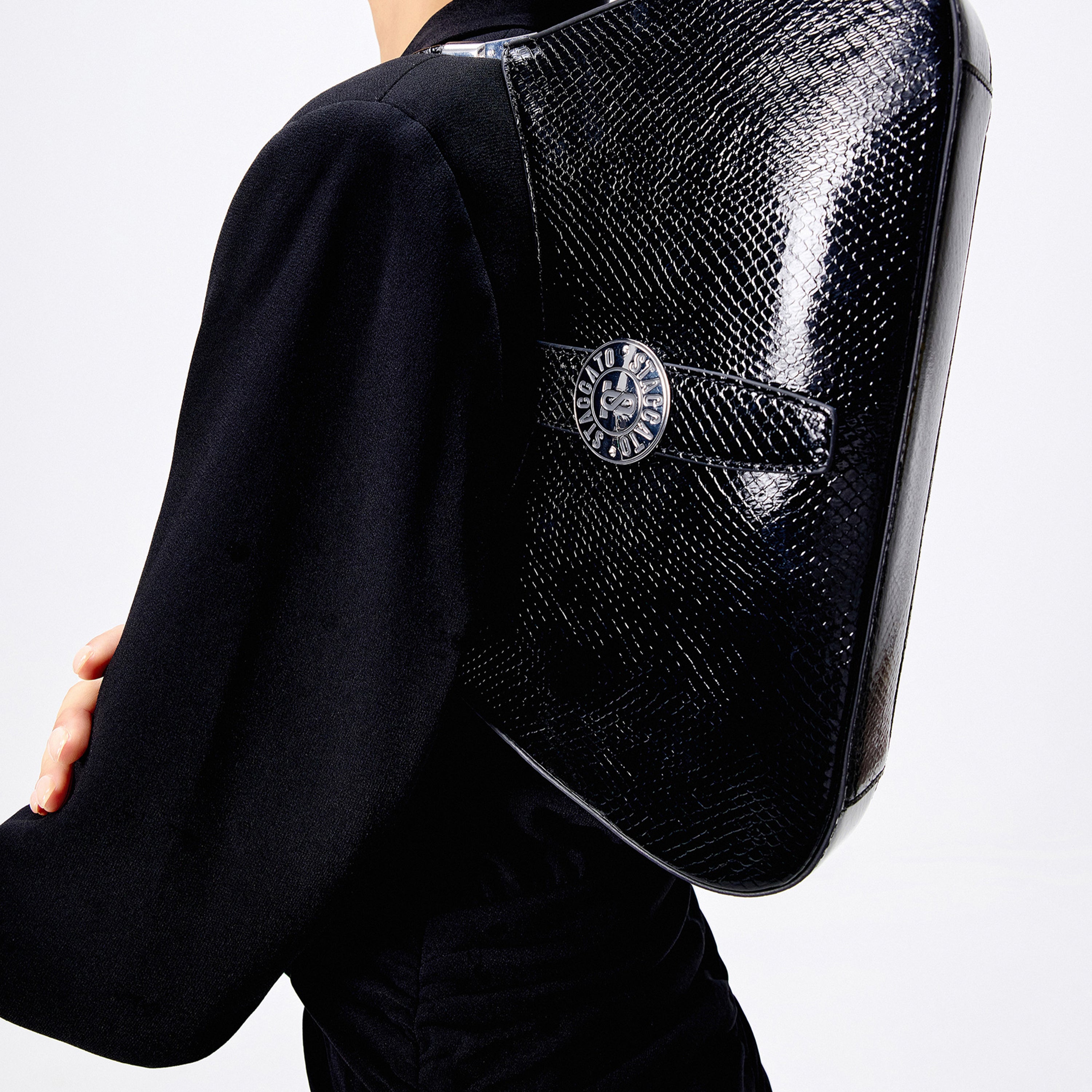 Black Embossed Luna Shoulder Bags