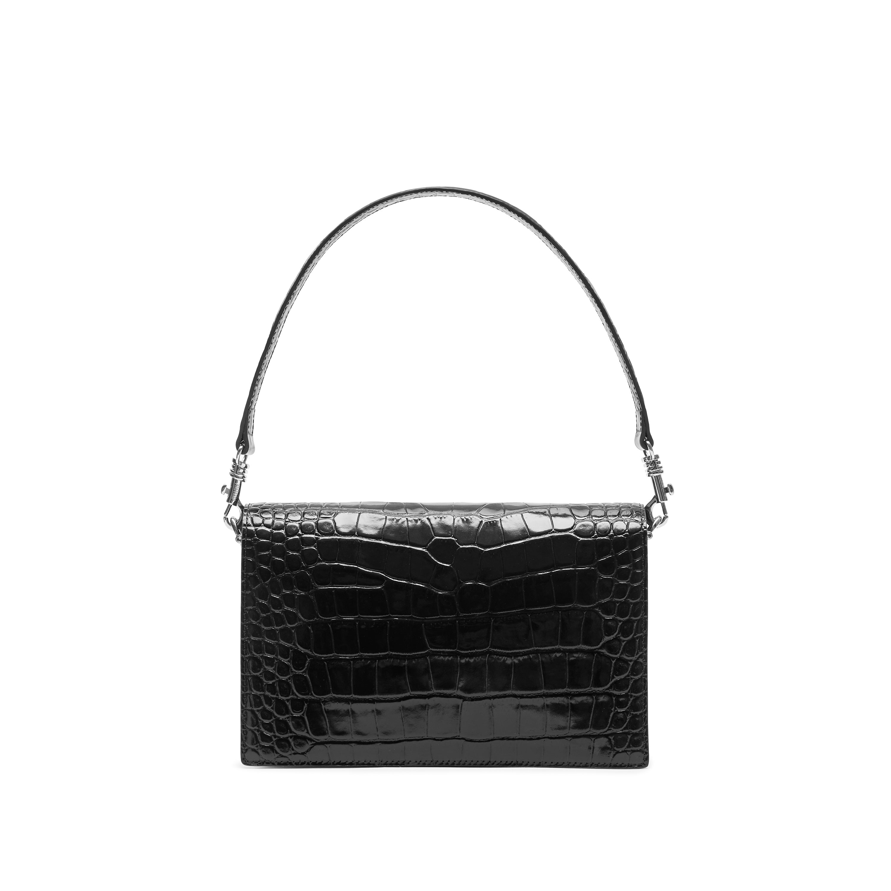 Black Croc-Embossed Envelope Crossbody Bag