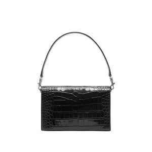 Black Croc-Embossed Envelope Crossbody Bag