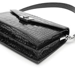 Load image into Gallery viewer, Black Croc-Embossed Envelope Crossbody Bag
