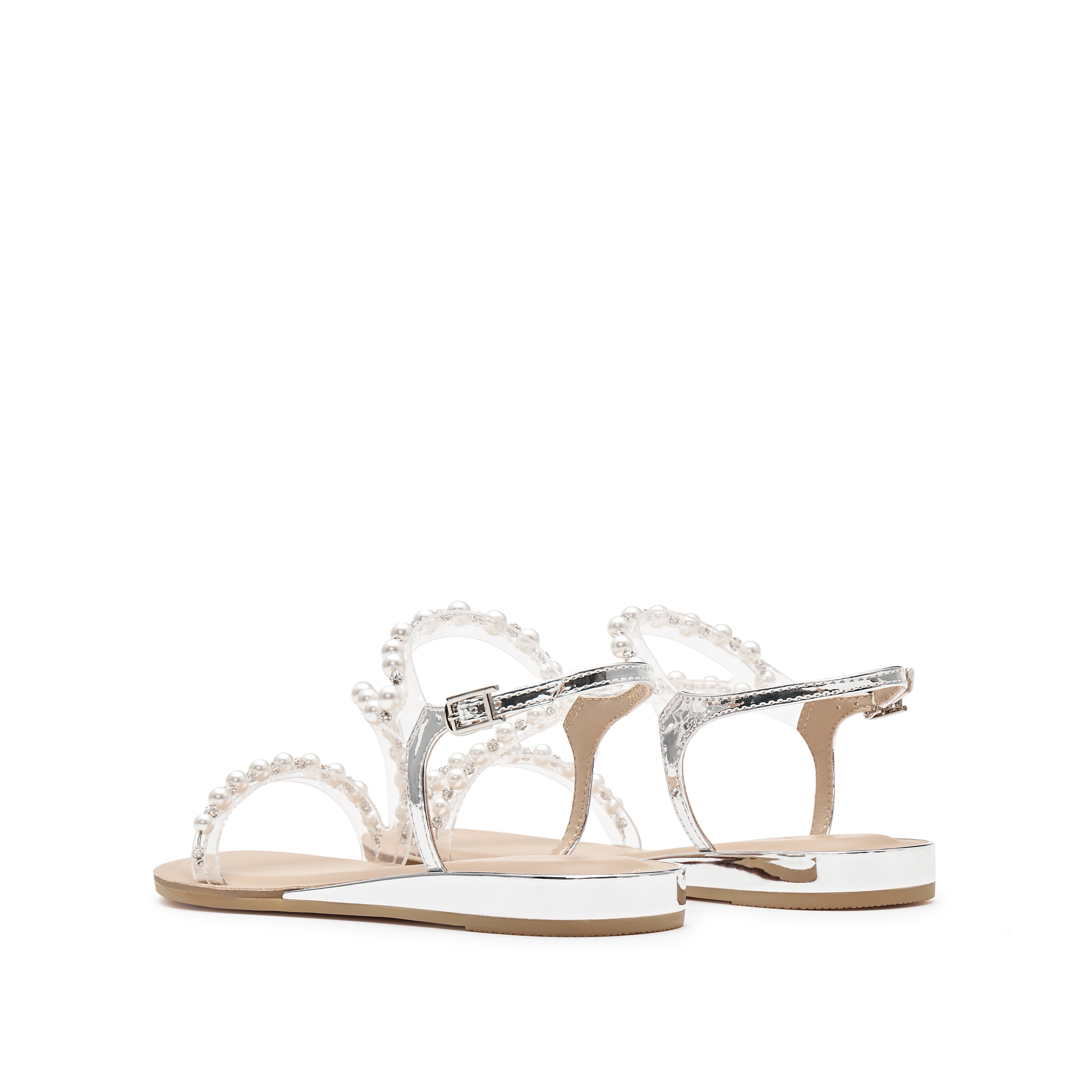 White Crystal-Pearl Strap Slides