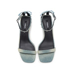 Load image into Gallery viewer, Denim Crystal Blocked Lace Heeled Sandals
