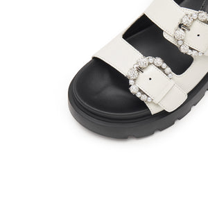 Beige Crystal Buckle Double Straps Sandals