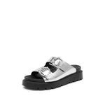 Load image into Gallery viewer, Metallic Crystal Buckle Double Straps Sandals
