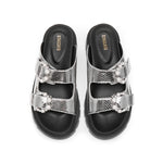 Load image into Gallery viewer, Metallic Crystal Buckle Double Straps Sandals
