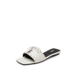 Load image into Gallery viewer, White Crystal Leather Lace Strap Slides
