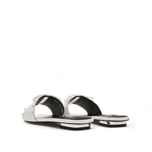 White Crystal Leather Lace Strap Slides