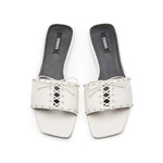 Load image into Gallery viewer, White Crystal Leather Lace Strap Slides
