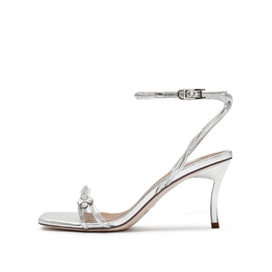 Silver Crystal Thorns Cross Strap Heel Sandals