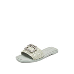 Load image into Gallery viewer, Mint Crystal Buckle Straw Strap Slides
