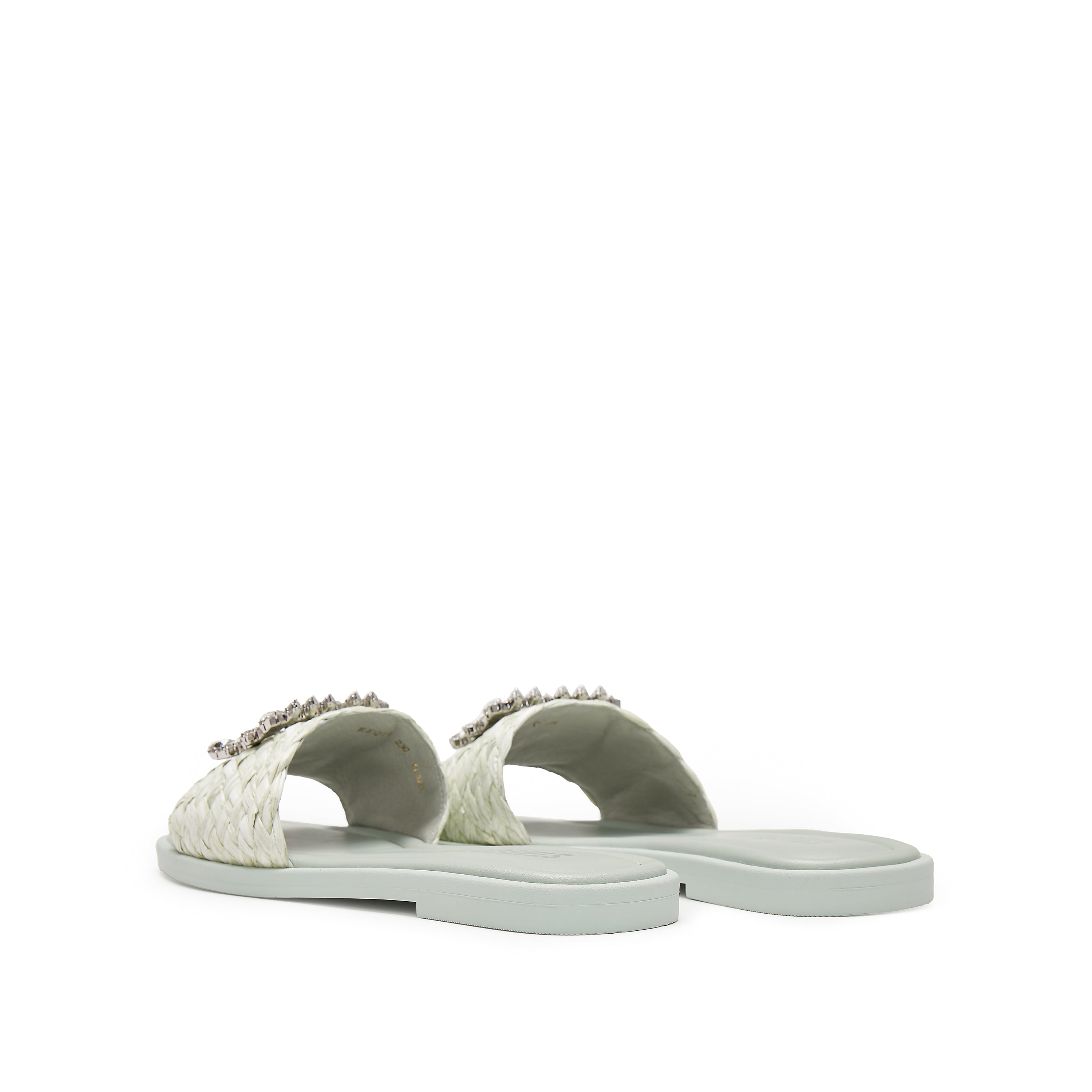 Mint Crystal Buckle Straw Strap Slides