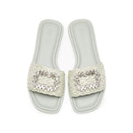 Load image into Gallery viewer, Mint Crystal Buckle Straw Strap Slides
