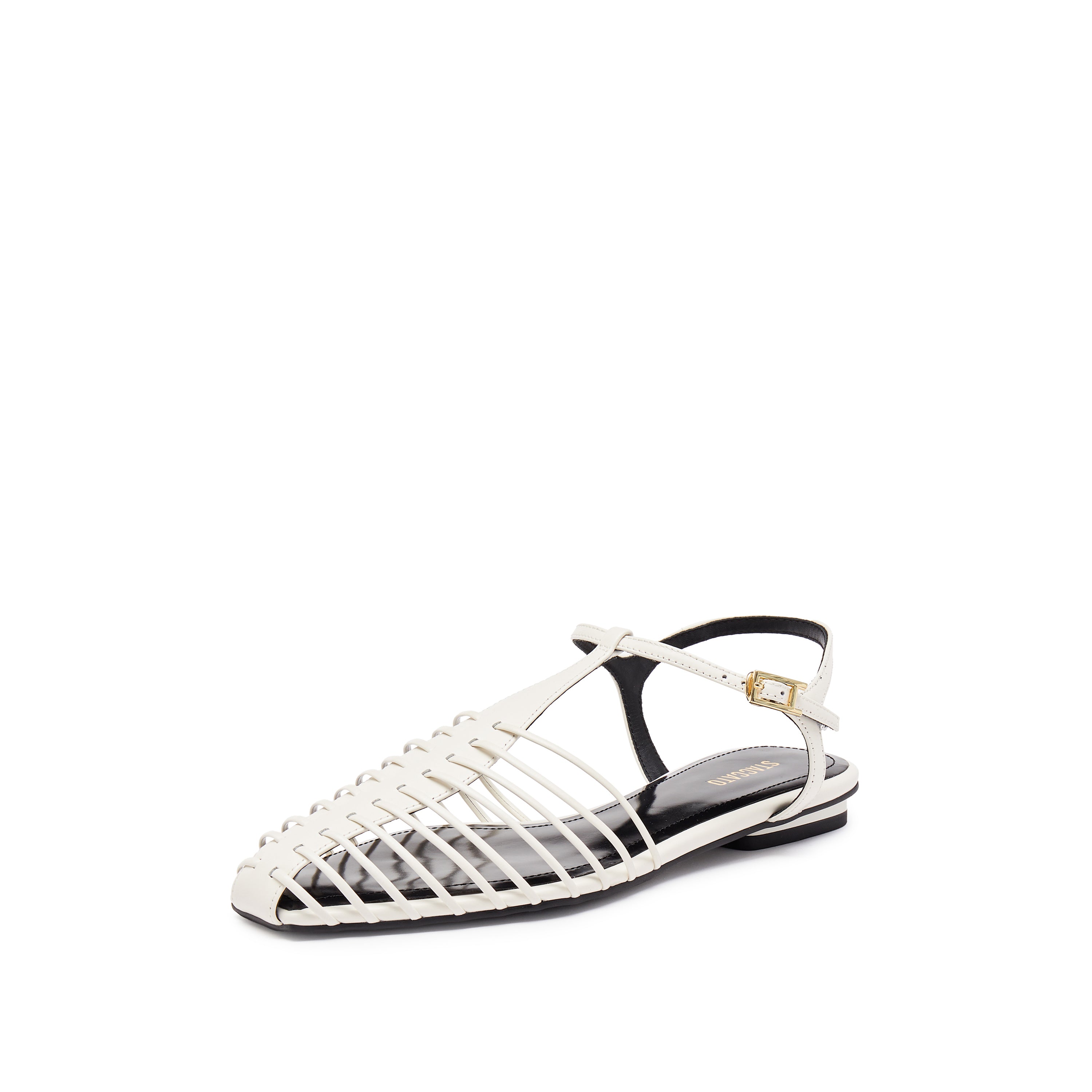 White Leather Multi Strap Flats