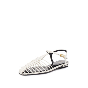 White Leather Multi Strap Flats