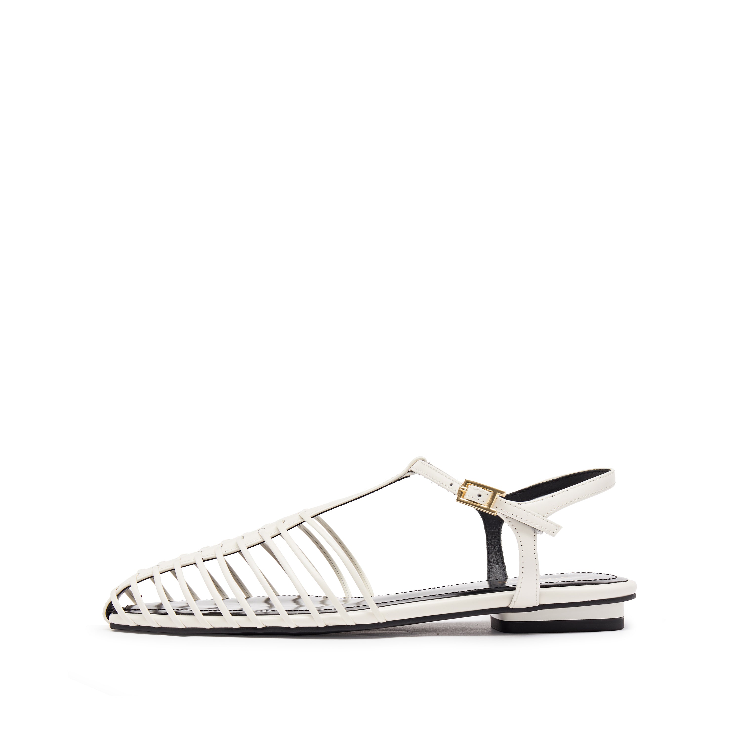 White Leather Multi Strap Flats