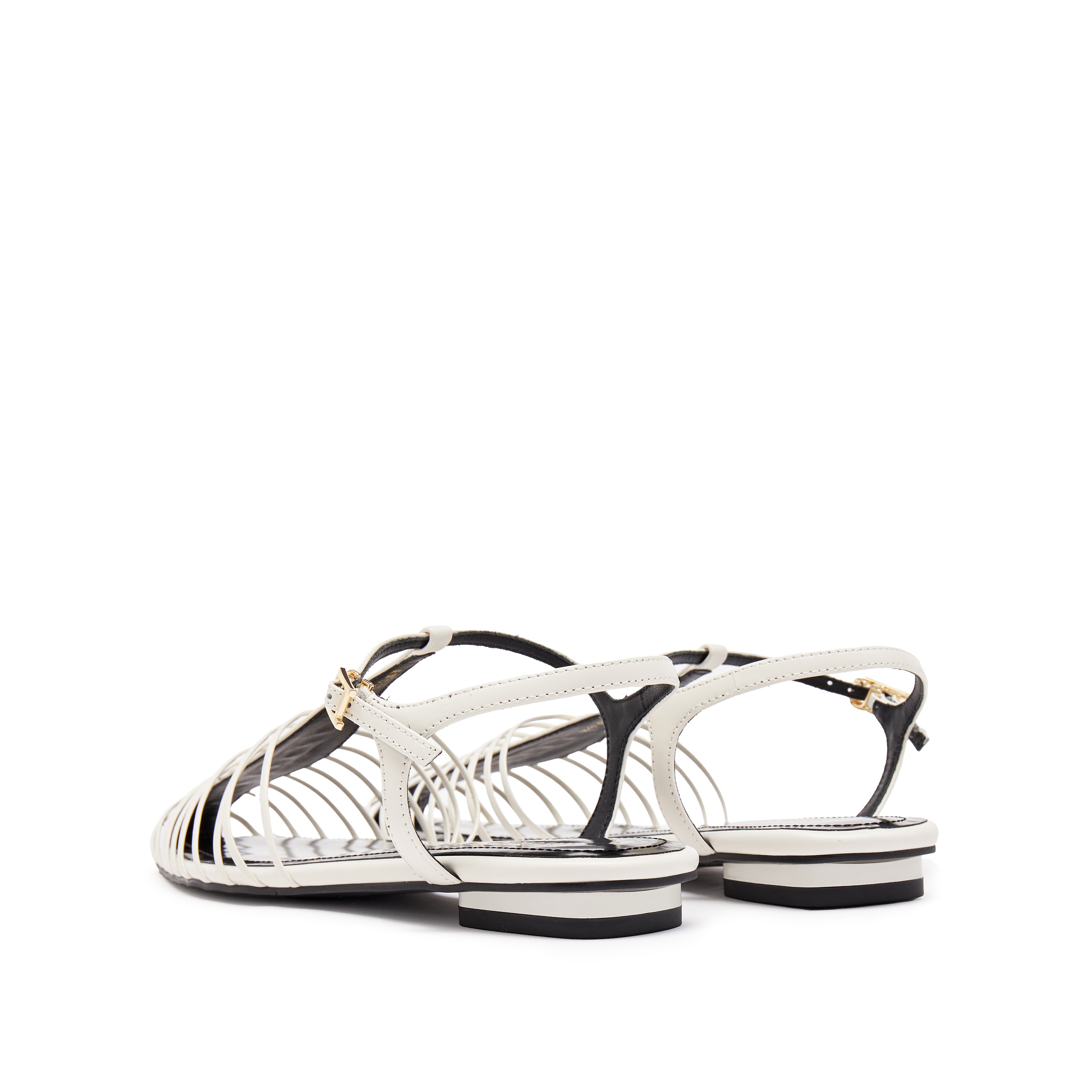 White Leather Multi Strap Flats