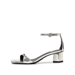 Load image into Gallery viewer, Silver Ankle Strap Block Heeled Sandals
