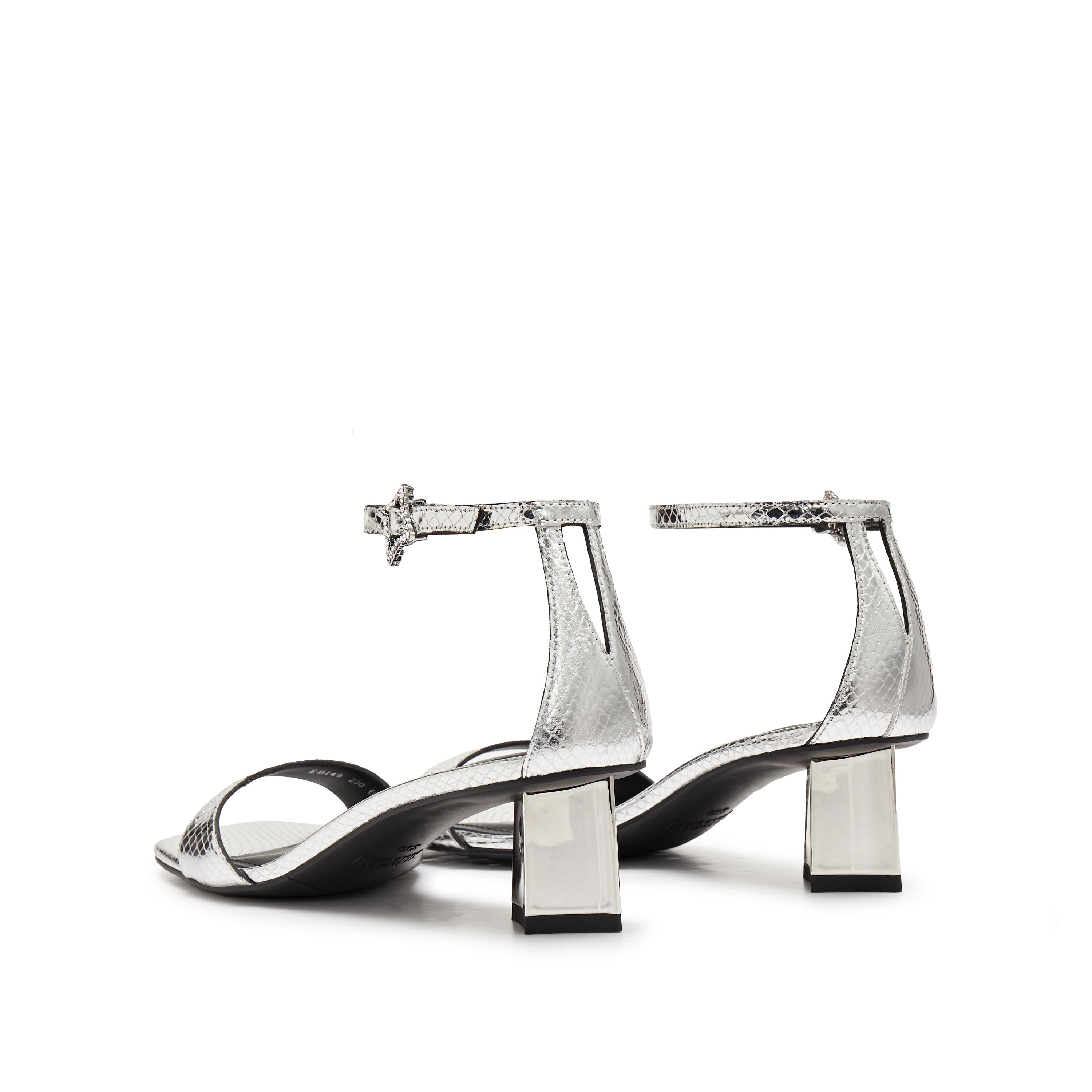 Silver Ankle Strap Block Heeled Sandals